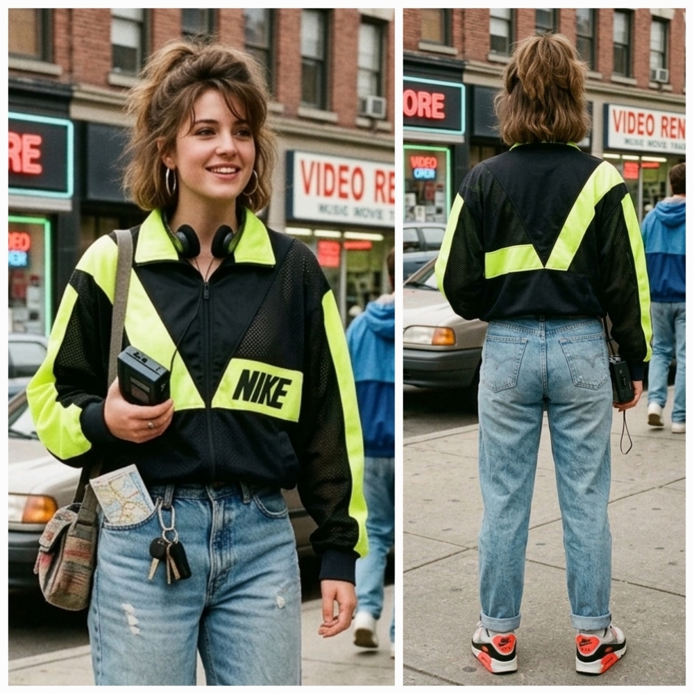 Nike M Vintage 90s Retro Neon Mesh Blokecore Streetwear Flight Track Jacket